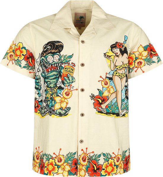 King Kerosin Hawaii Heren Shirt met korte mouwen - natuur - S