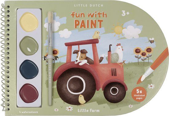 Little Dutch Verfboek Little Farm - Knutselboek voor Kinderen - Schilderen en Tekenen met Kwast en Verf - 3+ jaar