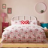 Furn Heya Home Cherry Gingham dekbedovertrekset - omkeerbaar polykatoenen beddengoed, zacht en duurzaam (roze - super king)