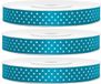 Satijnen sierlinten met witte stippen 1,2 cm/12 mm x 25 meter turquoiseblauw