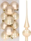 Decoris Kaemingk B.V. 12x Champagne kunststof kerstballen met glazen piek glans - Kerstversiering