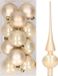 Decoris Kaemingk B.V. 12x Champagne kunststof kerstballen met glazen piek glans - Kerstversiering