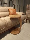 Zeo Wood Ronde Bijzettafel, C-vormig Bedtafeltje voor Bank, Houtkleur