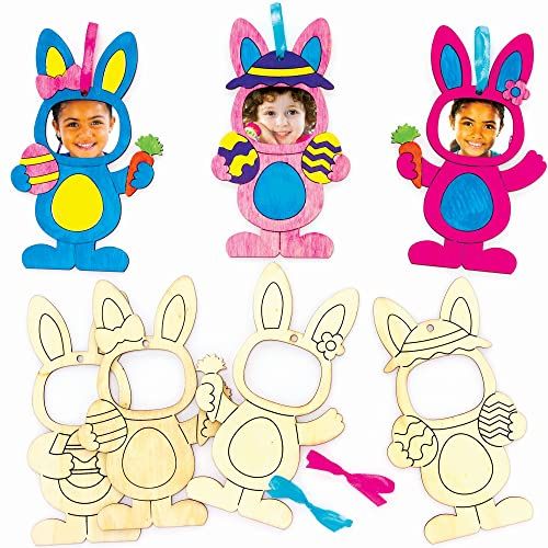 Baker Ross Baker Ross paashaas houten fotolijst Craft Set - 10 Pack, Pasen knutselen met hout voor kinderen (FC610)