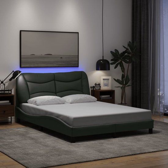 vidaXL Bedframe met LED donkergrijs stof 140x190 cm