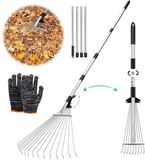 Famanu - Balai à feuilles avec manche - Acier durable - Vert