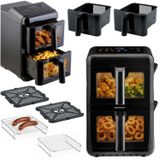 Friteuse à air chaud, 11,6 litres, double chambre, 3000 watts, 9 programmes, noir