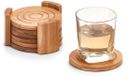 Unyqoos® Bamboe onderzetters, set van 7 (6 onderzetters + compacte houder) – licht geolied, antislip vilten onderkant, natuurlijke uitstraling, elegante bescherming voor glazen op tafel
