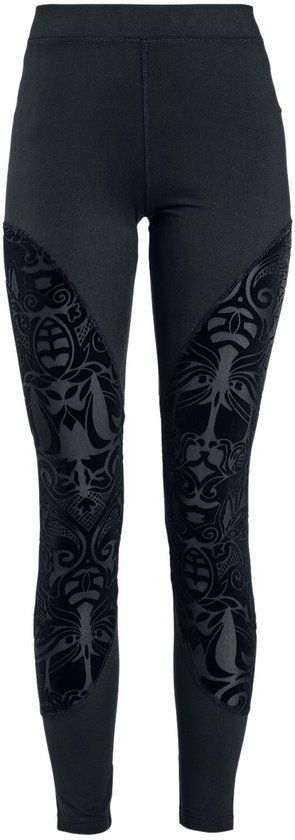 Gothicana by EMP Gothicana Zwarte legging met inzetstukken en flockprint - Dames - XXL