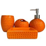 Badkamer Oranje Badkamer Accessoire Set, 4 Stuks Keramische Badkamer Decor Accessoires Complete Set, Inclusief Badkamer Zeepdispenser Set, Tandenborstelhouder Set, Tumbler, Zeepschaal