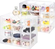 Merkloos / Sans marque BeiJingLiangPinJiaZuoKeJiWenHuaFaZhanYouXianGongSi Mini Bureau Organizer met 12 Lades, Transparante Opbergbak voor Knutselspullen, Cosmetica en Sieraden - Stapelbare Opslagdoos (18x10x15.5cm)