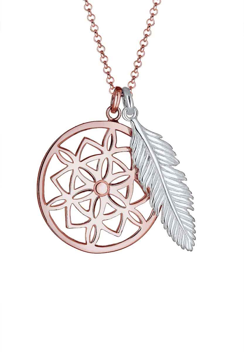 Elli Necklace 925 Sterling Silver Rose Gold Plated Dreamcatcher Feather