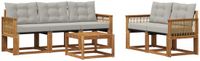 vidaXL - Bank loungeset - 5 zitplekken - Naturel en lichtgrijs - Acacia hout