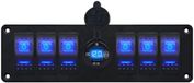 ProRide Schakelpaneel 12V voor Auto/Boot - USB Stopcontact 2 Poorten met Schakelaar en Voltmeter - QC3.0 - 6 schakelaars - Blauw