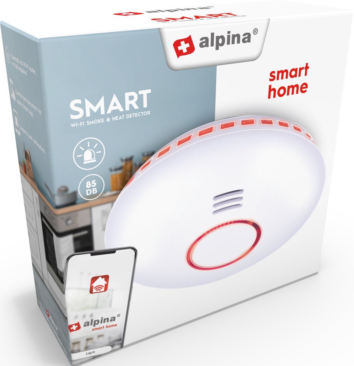 Alpina Smart home - Wifi Warmte- en Rookmelder - Foto-Elektrische Rookmelder - Wand en Plafond Montage - 85 dB - Smart Home App