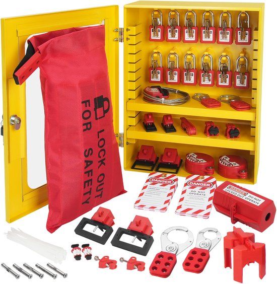 VEVOR Elektrische Vergrendeling Tagout-set, 59-delige Beveiligingsvergrendeling Tagout-set met Hangsloten, Grendels, Tags, Kabelbinders, Stekkerslot, Stroomonderbrekervergrendelingen