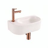 QeramiQ Fuente fonteinset – halfrond – 40x22x12 cm – keramiek linnen – kraangat links – geribbeld