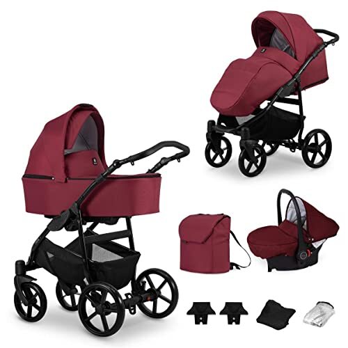 SaintBaby Kinderwagenset babyzitje 3 in 1 en Isofix 4 in 1 naar keuze Mata by Black Wine 08-B 2in1 zonder babyzitje