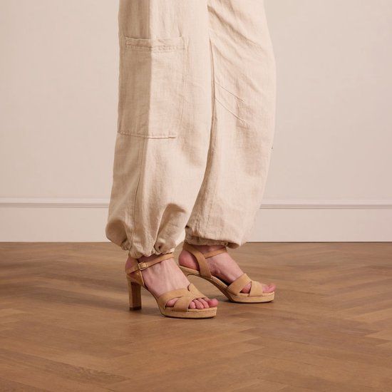 No Stress Dames Beige Suède Sandalen met Hak - Maat 36