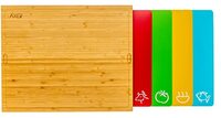 Axer Grote Bamboe Houten Snijplank Set met Flexibele Vaatwasmachinebestendige Plastic Gekleurde Snijmat - Inclusief 4 Kleurgecodeerde Matten met Voedsel Pictogrammen