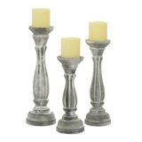 Deco 79 Houten decoratieve kaarsenhouder noodlijdende gedraaide kaarsenstandaard, set van 3 kandelaars 15", 13", 11" H, grijs