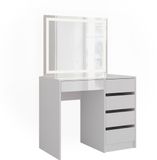 Vicco Table de maquillage avec lumière Sherry, Blanc/Blanc Laqué, 89,8 cm avec miroir LED