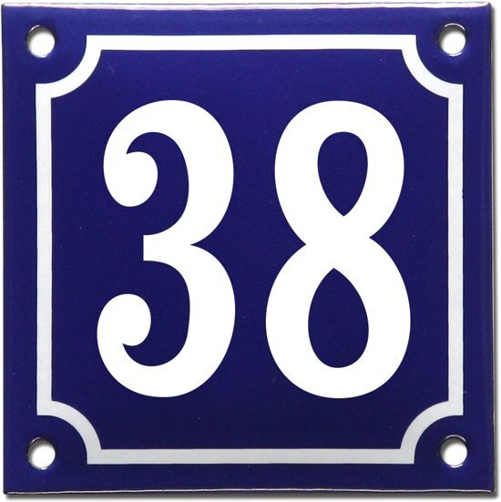 EmailleDesignÂ® Emaille huisnummer blauw/wit nr. 38