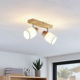 Lindby Buitenspot 2-lichts Hout, stof H: 18 cm E14 Licht hout, wit