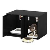 Furinno PELI Kattenbakbehuizing, 24 brede verborgen kattenbakmeubels met zijingang, houten dierenhuis met deuren, eenvoudige montage, voor woonkamer, Americano