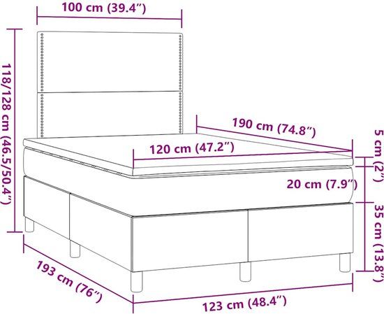 vidaXL Boxspring met matras stof donkerbruin 120x190 cm