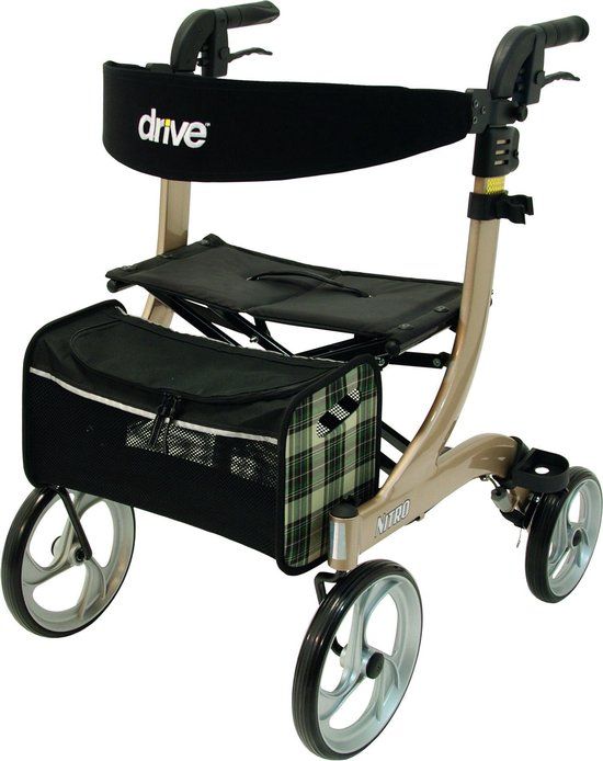 Rollator Nitro Large - Champagne - Opvouwbaar - Lichtgewicht - Inclusief rugsteun en stokhouder