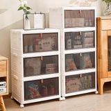 Boîte de rangement pliable avec couvercle, 3 niveaux de boîtes de rangement empilables, Boîtes empilables en plastique transparent avec porte & roulettes pour la cuisine, le bureau & la maison
