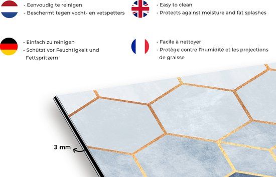 KitchenYeah Keuken Spatscherm - Kubus Patronen - Goud - 120x80 cm - Aluminium