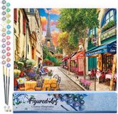Figured'Art Schilderen op Nummer Volwassenen canvas Straat in Parijs - Handwerk acrylverf Kit DIY Compleet - 40x50cm zonder frame