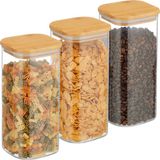 Merkloos Relaxdays Voorraadpot Set van 3 - 1500 ml - Bamboe Deksel - Vierkant - Glas - Luchtdicht - Transparant