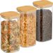 Merkloos Relaxdays Voorraadpot Set van 3 - 1500 ml - Bamboe Deksel - Vierkant - Glas - Luchtdicht - Transparant