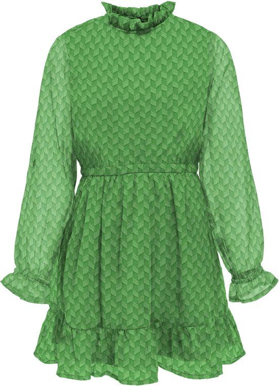 ONLY KOGEMMERY L/S ELASTIC WAIST DRESS WVN Meisjes Jurk - Maat 158 - Green Bee