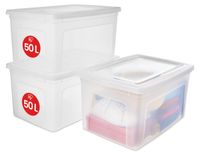 Iris Ohyama, Set van 3, Opbergdozen, 50 L, doorzichtig, stapelbaar, woonkamer, slaapkamer - Modular Clear Box MCB-50 - Transparant