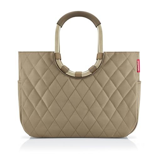 reisenthel Loopshopper L, stevige tas met praktische vakken van gerecyclede PET-flessen, charmant en waterafstotend design, ruitbus olijf, Large, Retro