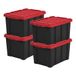 Iris Ohyama, 21L kunststof Garage-opbergbox, Set van 4, Garage, Zolder, DDSKT-210, Zwart/Rood, B46,5 x D29,5 x H25,5 cm