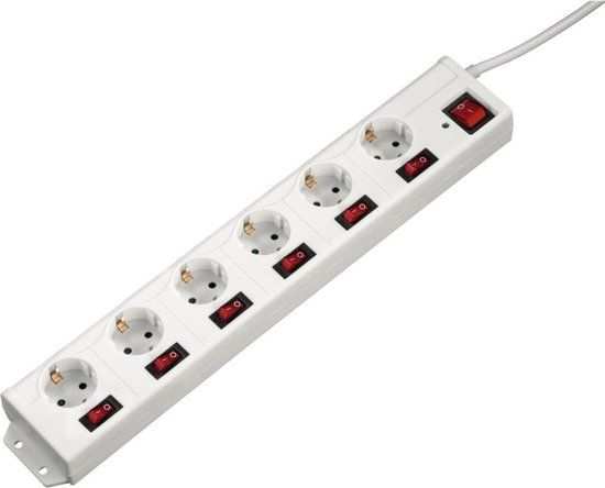 Hama Stekkerdoos 6+1 XL - Wit - Zonder aarde - Met aan/uit schakelaar