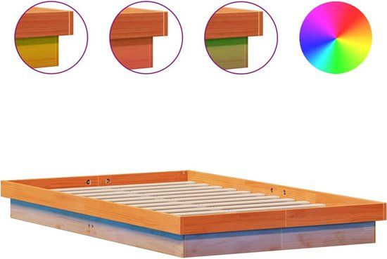 vidaXL Bedframe met LED - Massief Grenenhout - Wasbruin - 120x190 cm