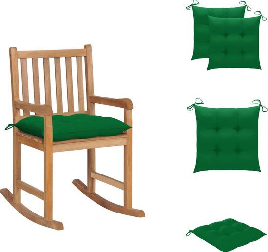 vidaXL Schommelstoel Teakhout - Groen kussen - 58x92.5x106 cm - Tuinstoel