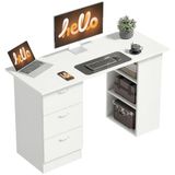 Homcom Bureau, multifonctionnel, 3 tiroirs, 2 étagères, dimensions : 120 x 49 x 72 cm, panneau de particules, blanc