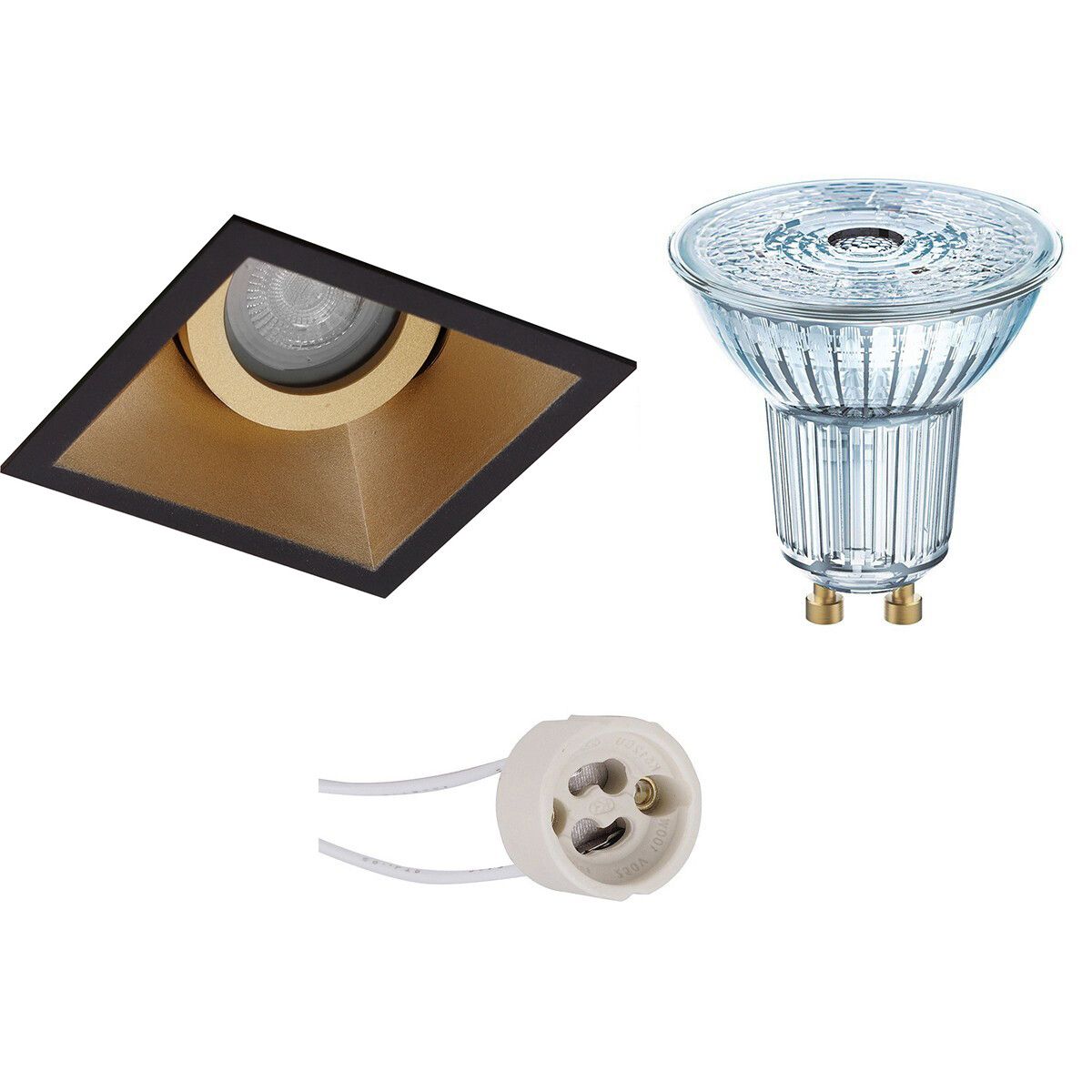Osram LED Spot Set - PAR16 940 36D - Pragmi Zano Pro - GU10 - Dimbaar - Vierkant - Zwart/Goud - 3.7W - 4000K - Kantelbaar - 93mm