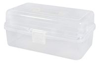Rayher Opbergdoos, sorteerbox, kunststof gereedschapskist met handgreep, 3 niveaus, 31 x 17 x 15 cm, voor het sorteren en ordenen van kleine onderdelen, opbergkoffer met clip, transparant