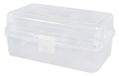 Rayher Opbergdoos, sorteerbox, kunststof gereedschapskist met handgreep, 3 niveaus, 31 x 17 x 15 cm, voor het sorteren en ordenen van kleine onderdelen, opbergkoffer met clip, transparant