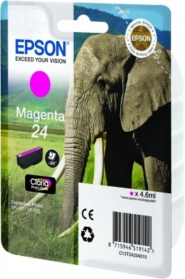 Epson Elephant Singlepack Magenta 24 Claria Photo HD Ink single pack / magenta