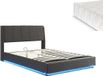en.casa Lit deux personnes Tröstiar avec matelas et LED 140x200 cm noir