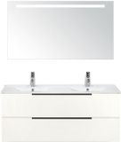 BES LED Seville Badmeubelset 120 cm - 2 Laden Wit Hoogglans Edge - Wastafel Enjoy Dubbel met Sence Spiegel